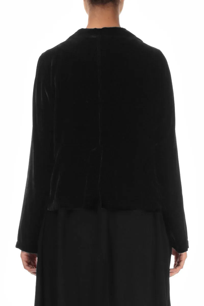 Buttoned Black Silk Velvet Jacket