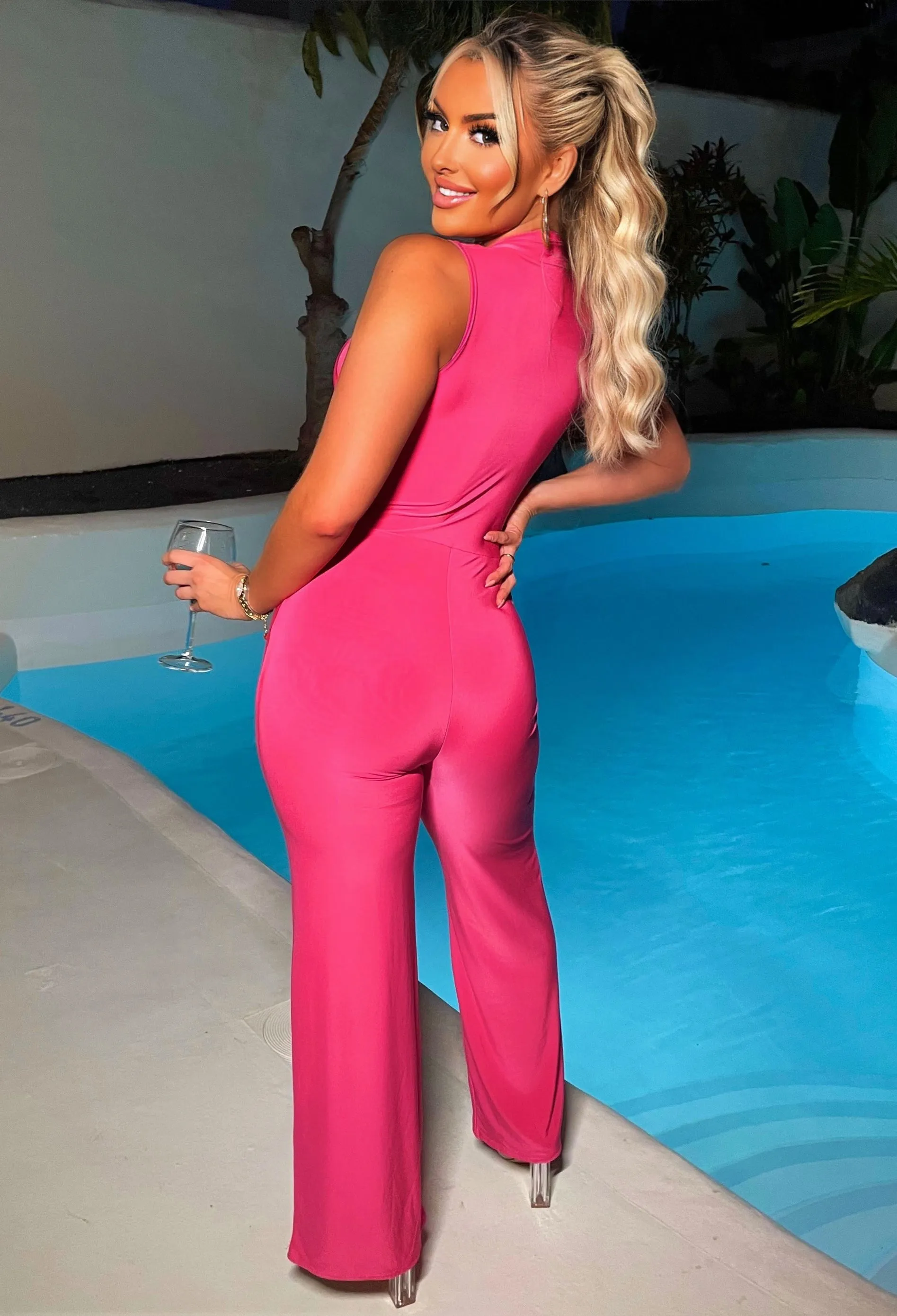 Cheeky Silhouette Hot Pink Slinky Jumpsuit