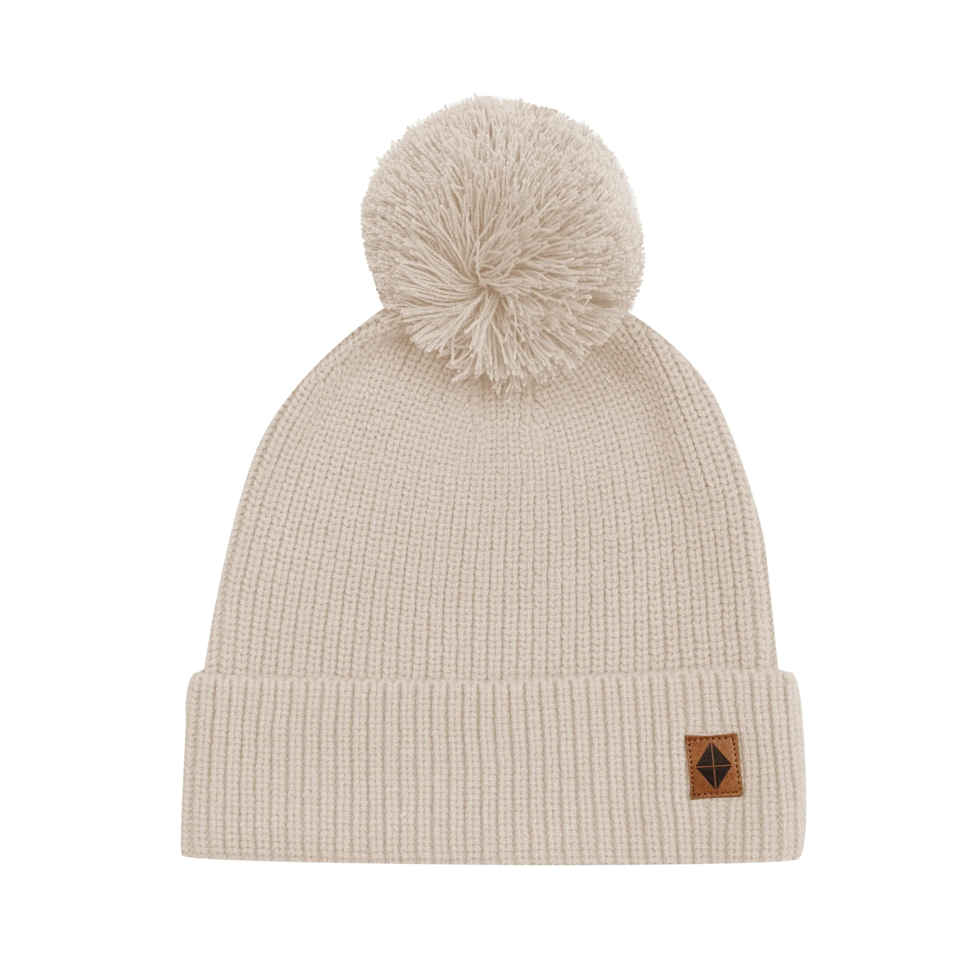 Chunky Knit Adult Pom Beanie in Almond