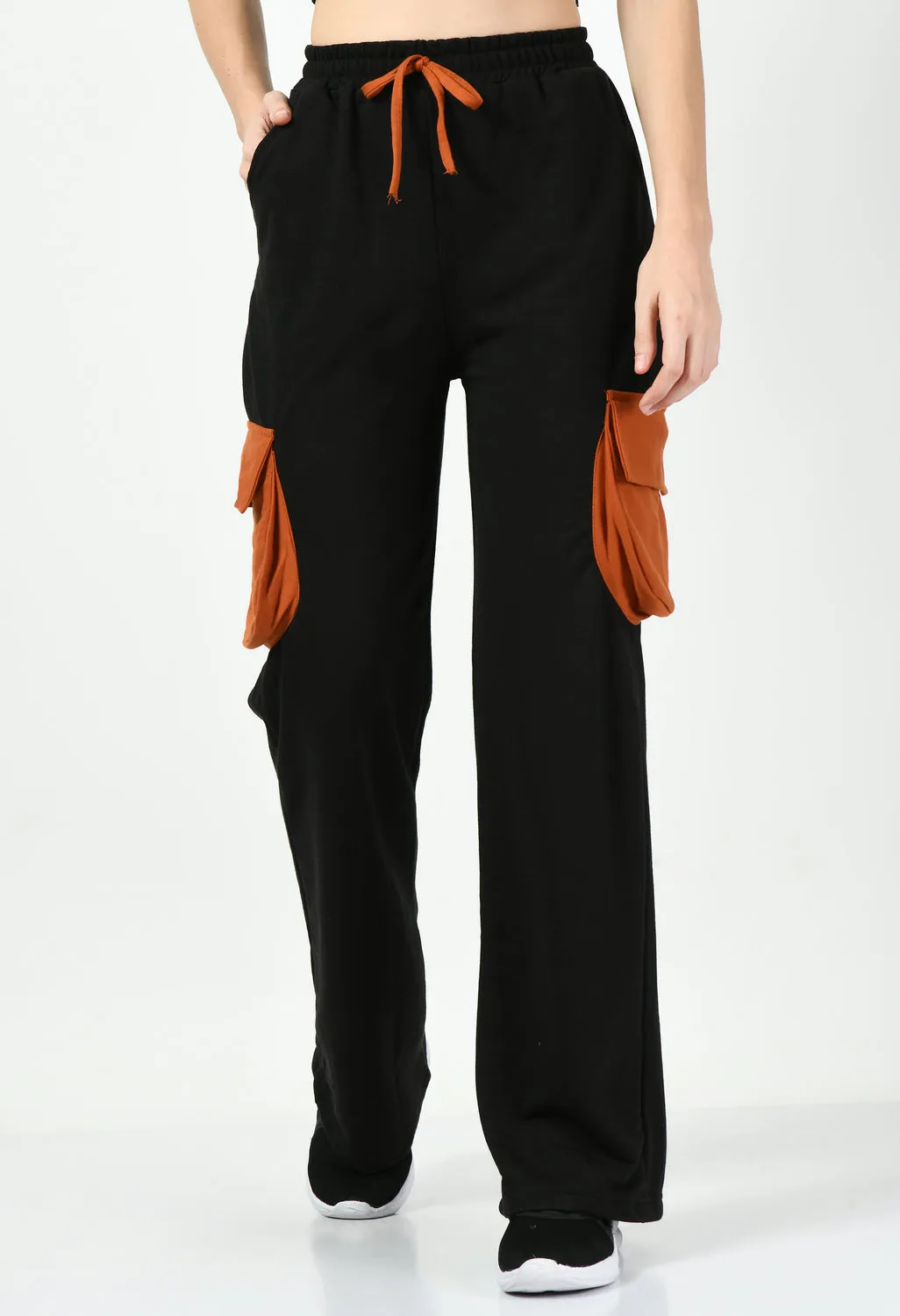 Color Blocking Wide Leg Joggers - Black