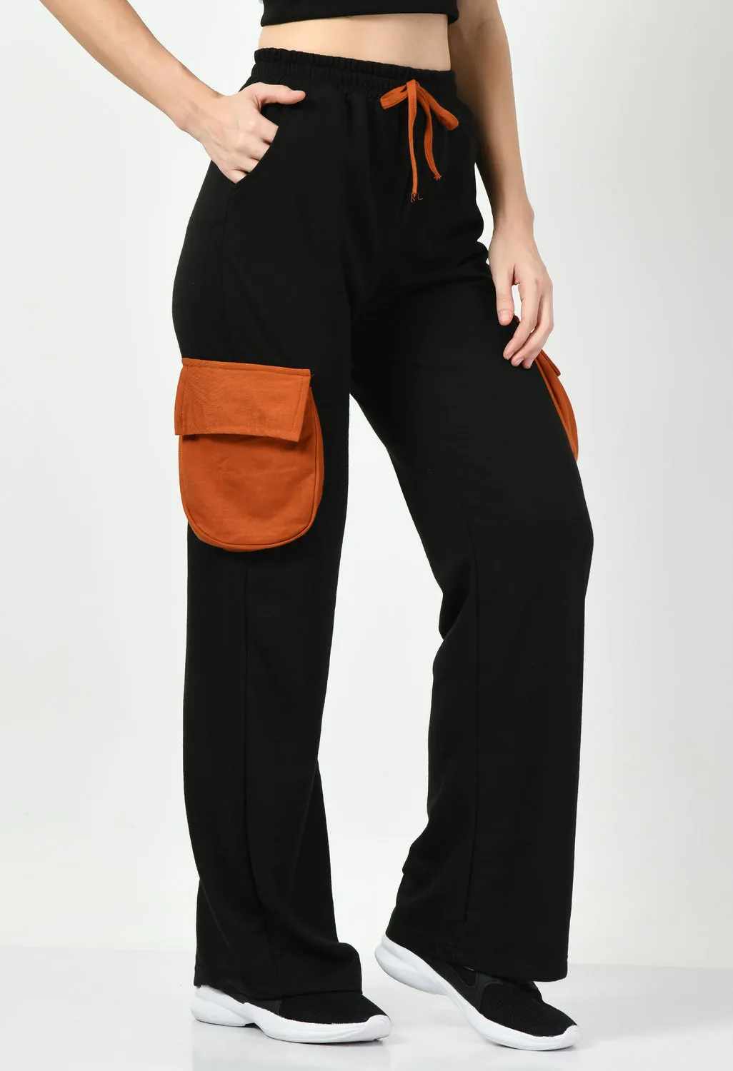 Color Blocking Wide Leg Joggers - Black