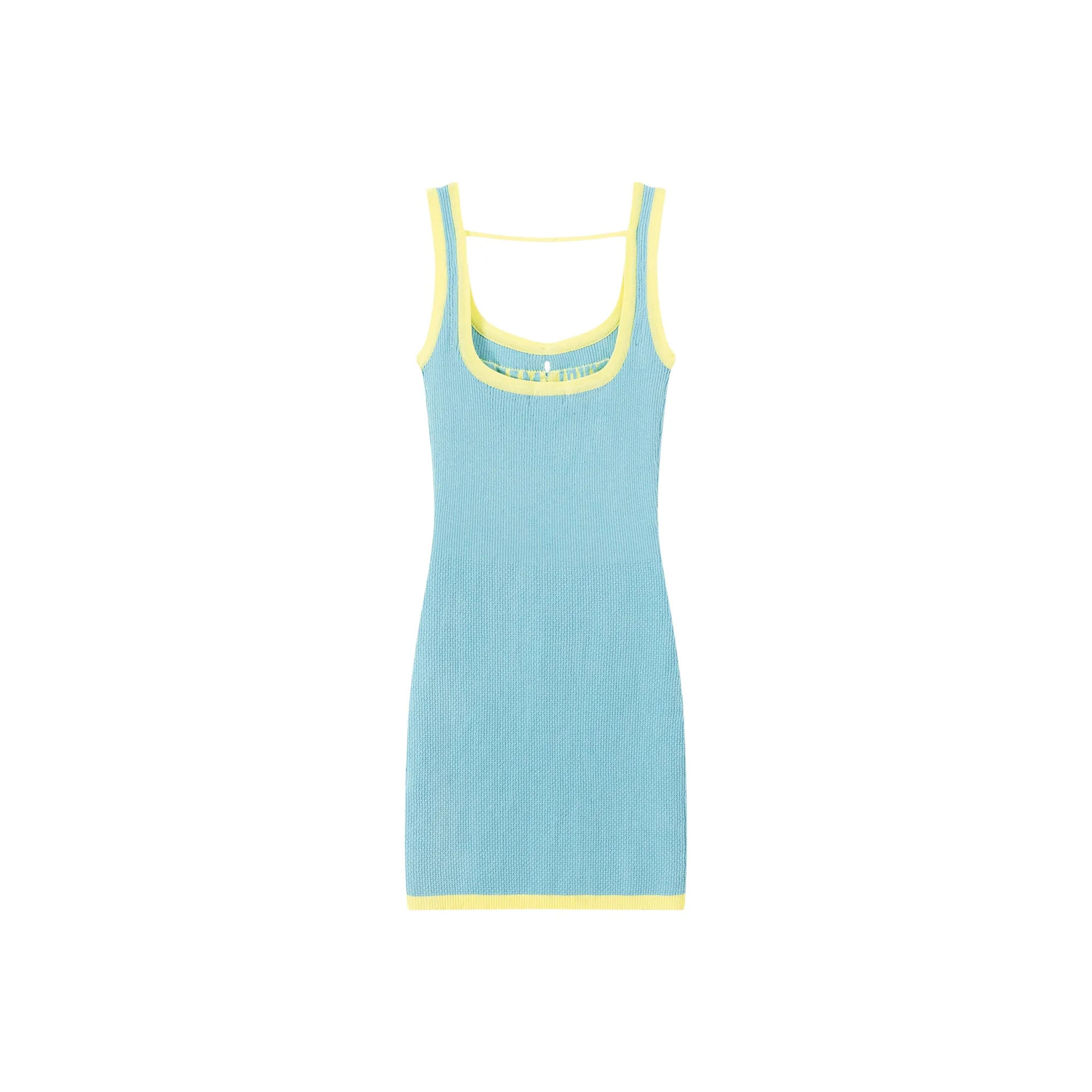 Color Line Ribbon Sleeveless Knit Mini Dress