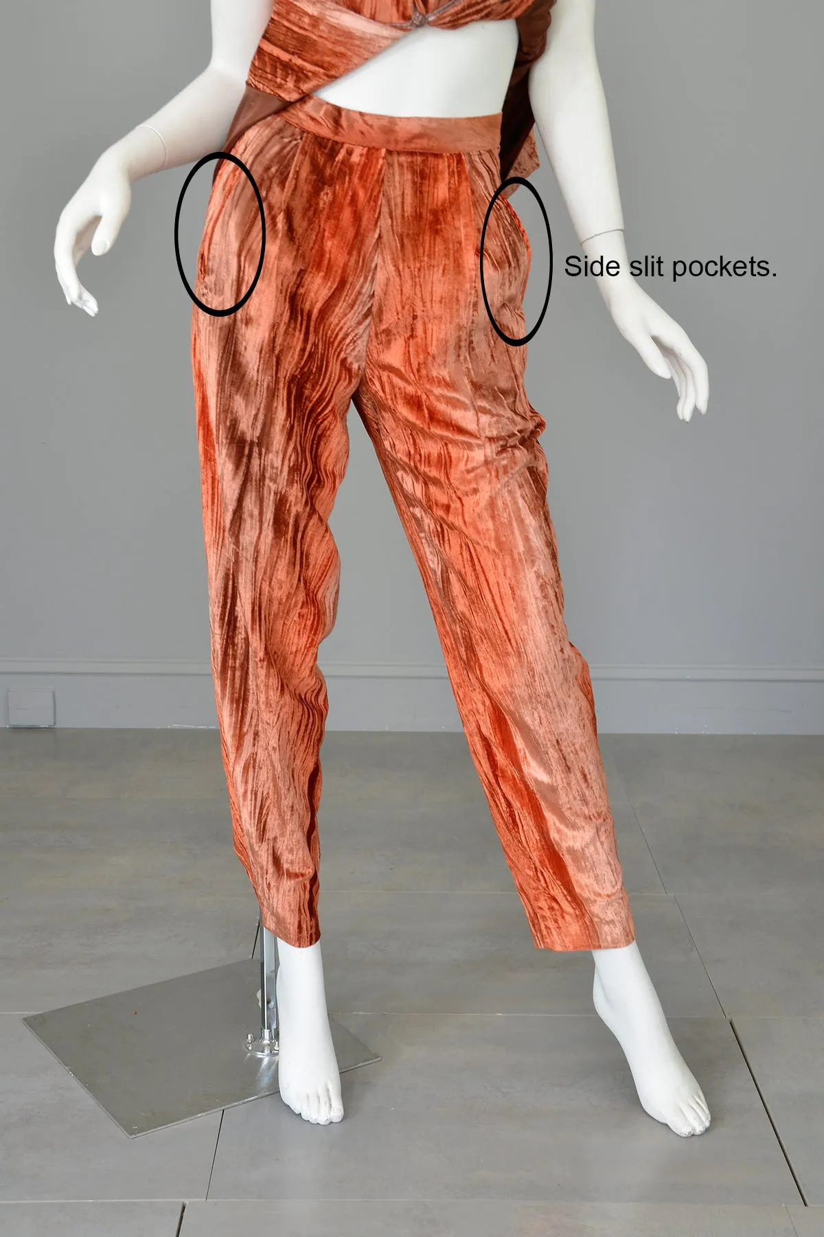 Crushed Velvet Rose Gold Copper Tunic Vest and Pants