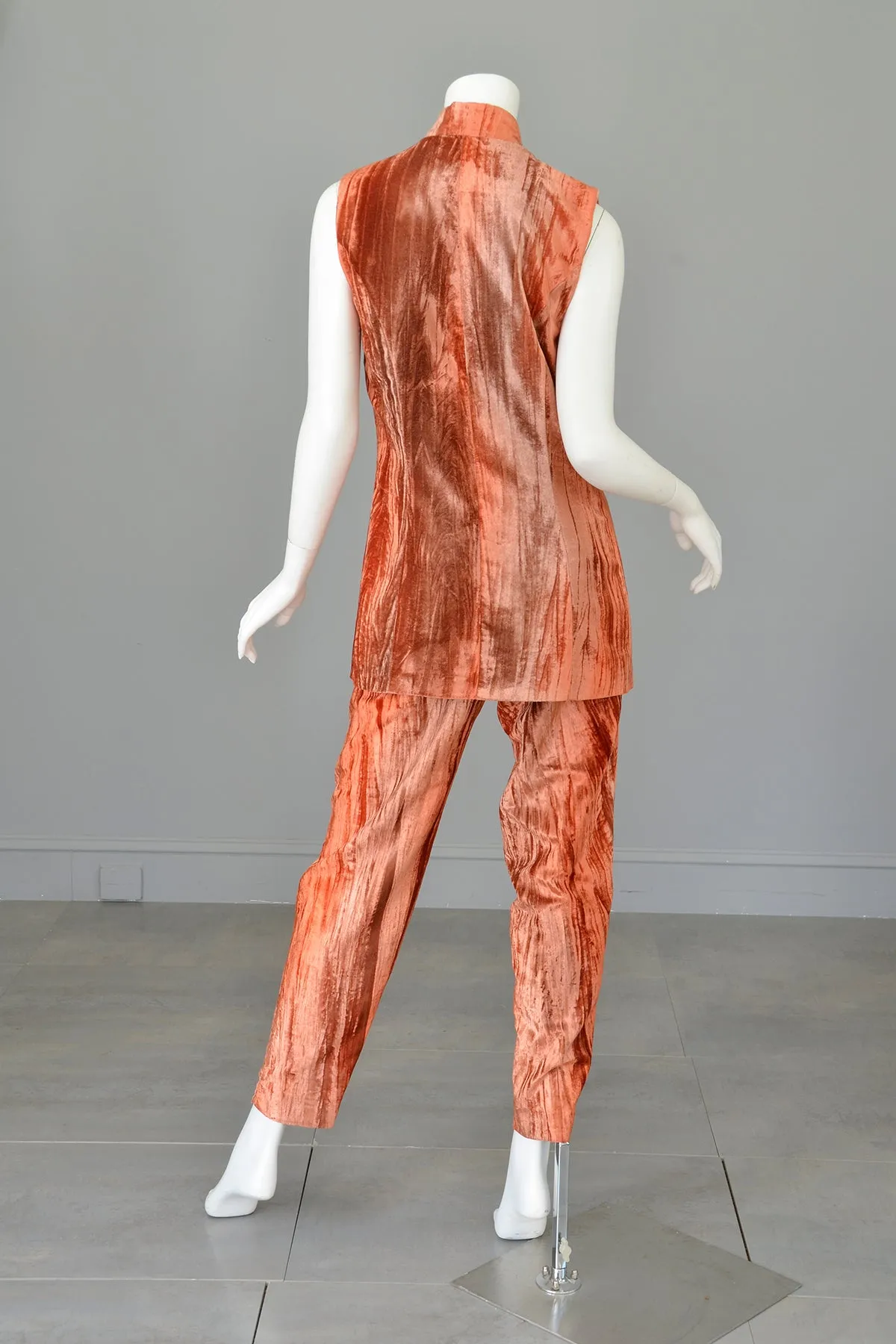 Crushed Velvet Rose Gold Copper Tunic Vest and Pants