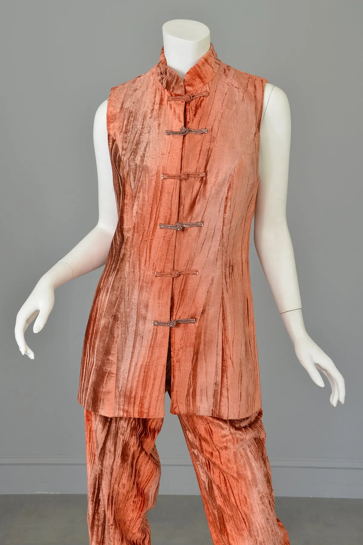 Crushed Velvet Rose Gold Copper Tunic Vest and Pants