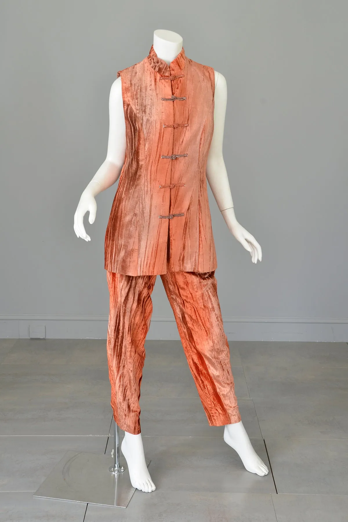 Crushed Velvet Rose Gold Copper Tunic Vest and Pants