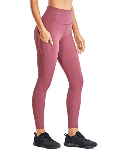 CRZ YOGA Women's Naked Feeling Workout Leggings 25 Inches - High Waisted Yoga Pants with Side Pockets Misty Merlot