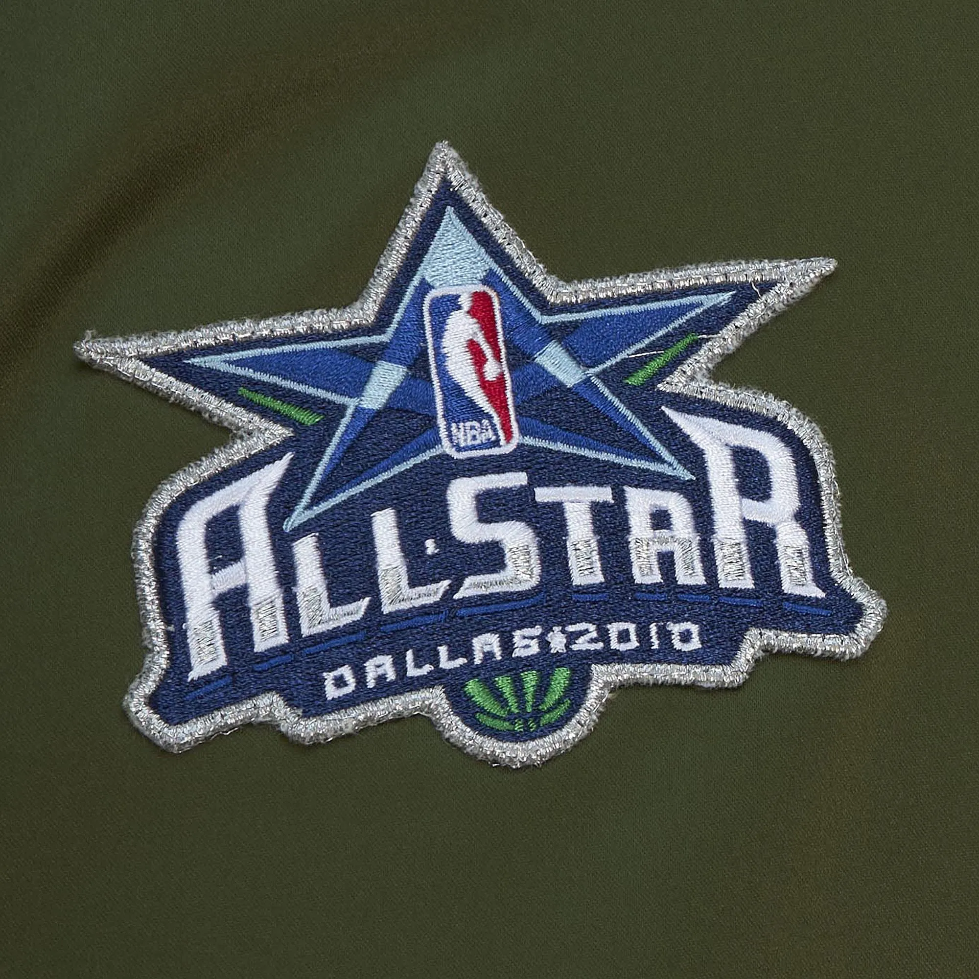 DALLAS MAVERICKS MITCHELL & NESS OLIVE FLIGHT SATIN BOMBER JACKET