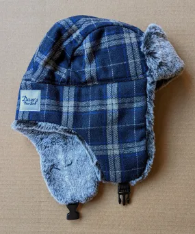 Dave's New York Bomber Hat - Blue/Grey Plaid