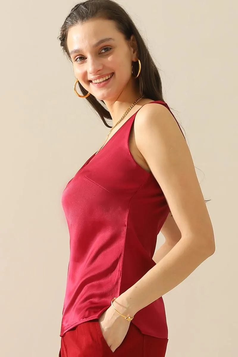 DEEP V NECK SATIN SLEEVELESS TUNIC TOP