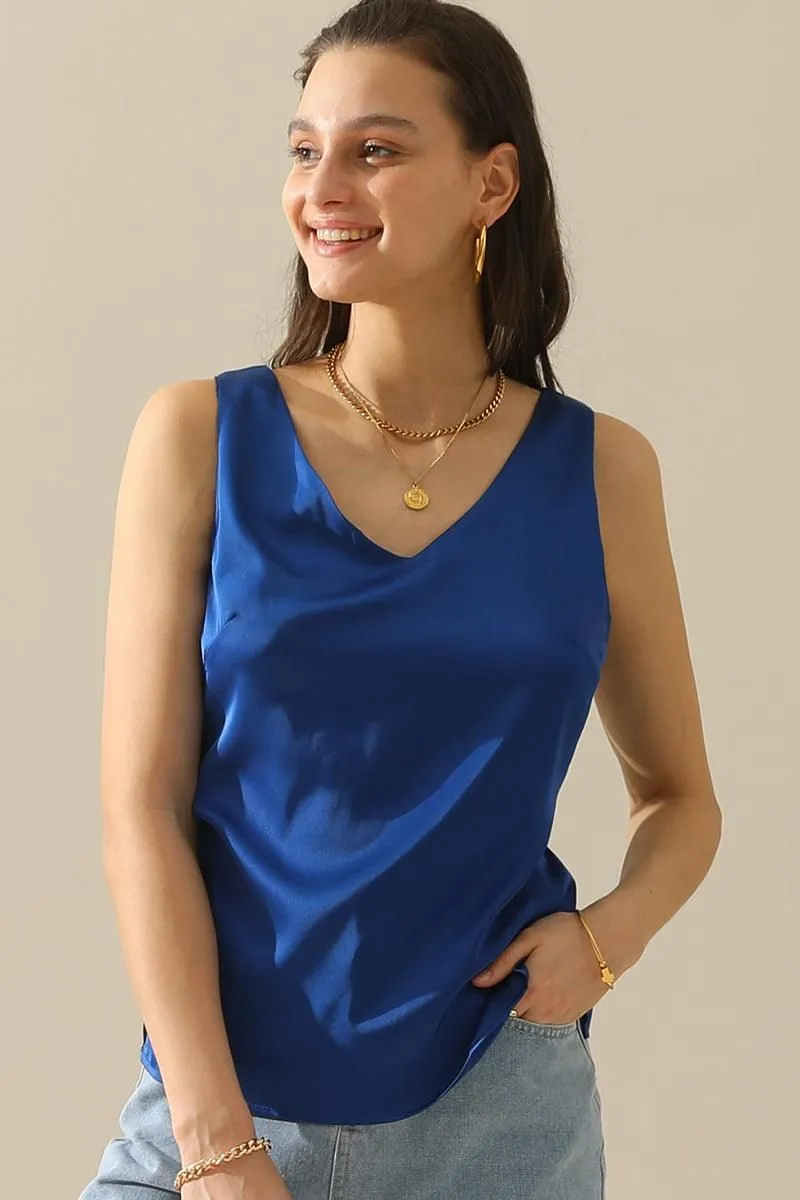 DEEP V NECK SATIN SLEEVELESS TUNIC TOP