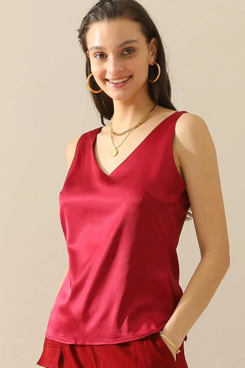 DEEP V NECK SATIN SLEEVELESS TUNIC TOP