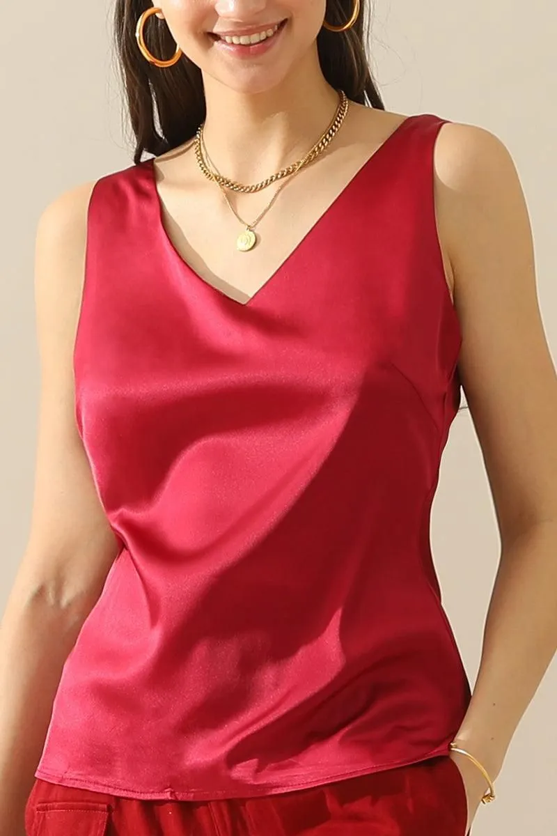 DEEP V NECK SATIN SLEEVELESS TUNIC TOP