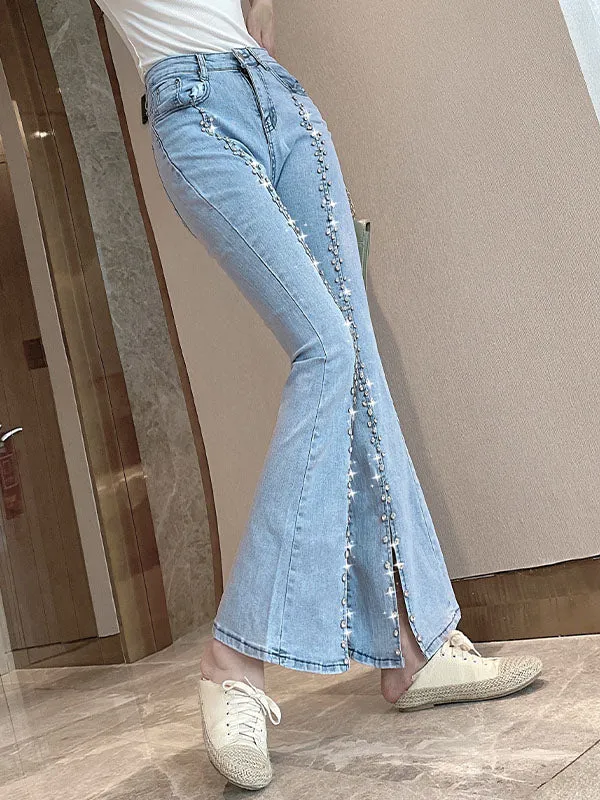 Diamante Detail Split Flare Jeans