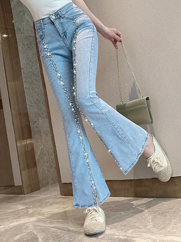 Diamante Detail Split Flare Jeans