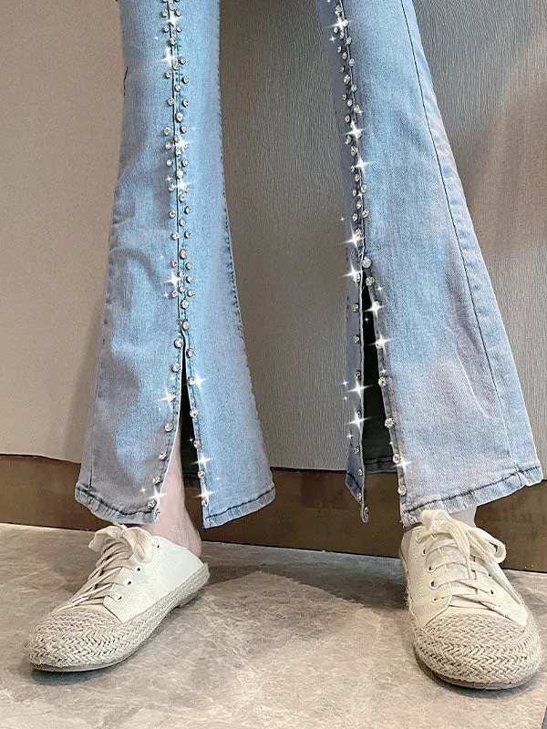 Diamante Detail Split Flare Jeans