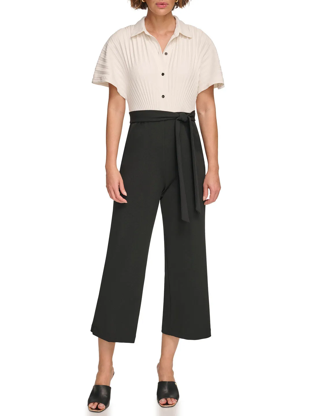 DKNY Women Shirt Collar Short Sleeves Jumpsuit