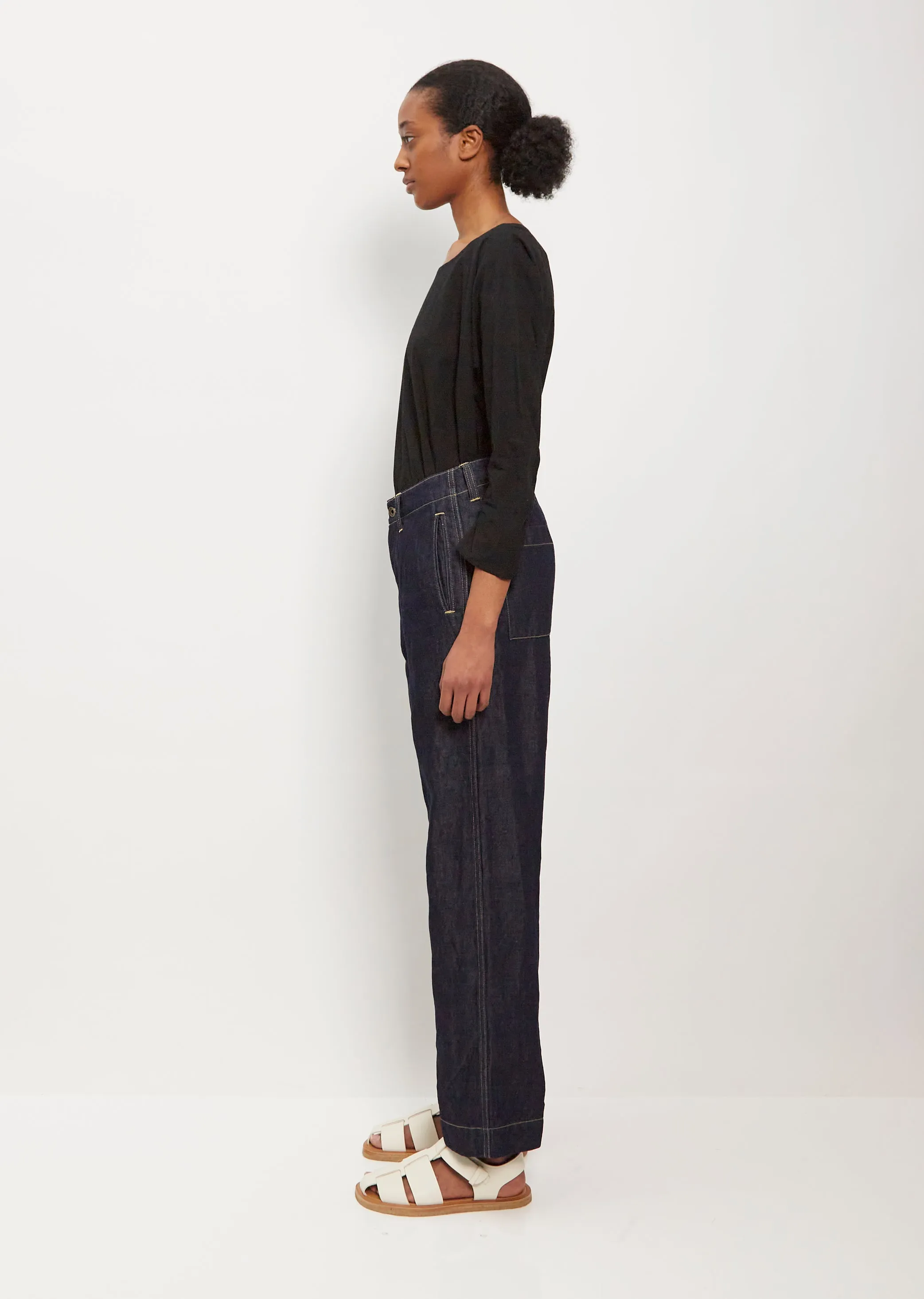 Drop Cotton Linen Blend Pants — Indigo