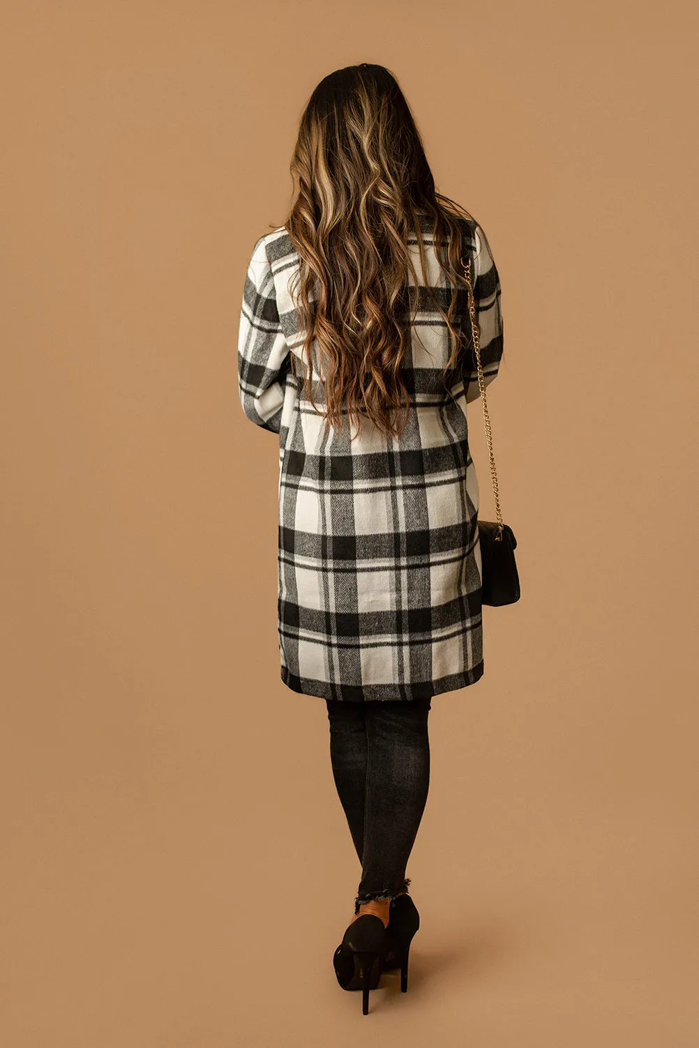 Edison Lapel Collar Plaid Coat (Black   White) | SIZE LARGE FINAL SALE