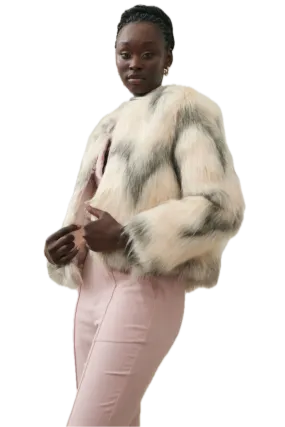 Elliatt Noel Chevron Faux Fur Jacket - Ivory Grey Elegance