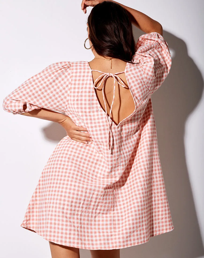 Elna Babydoll Dress in Pink Check