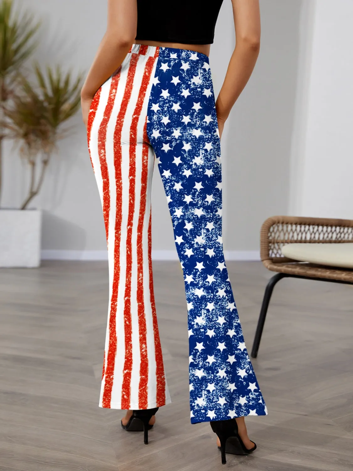 FAM-FAM Star & Stripes High Waist Bootcut Pants