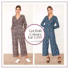 Farrah Jumpsuit (Leopard & Blue Floral)