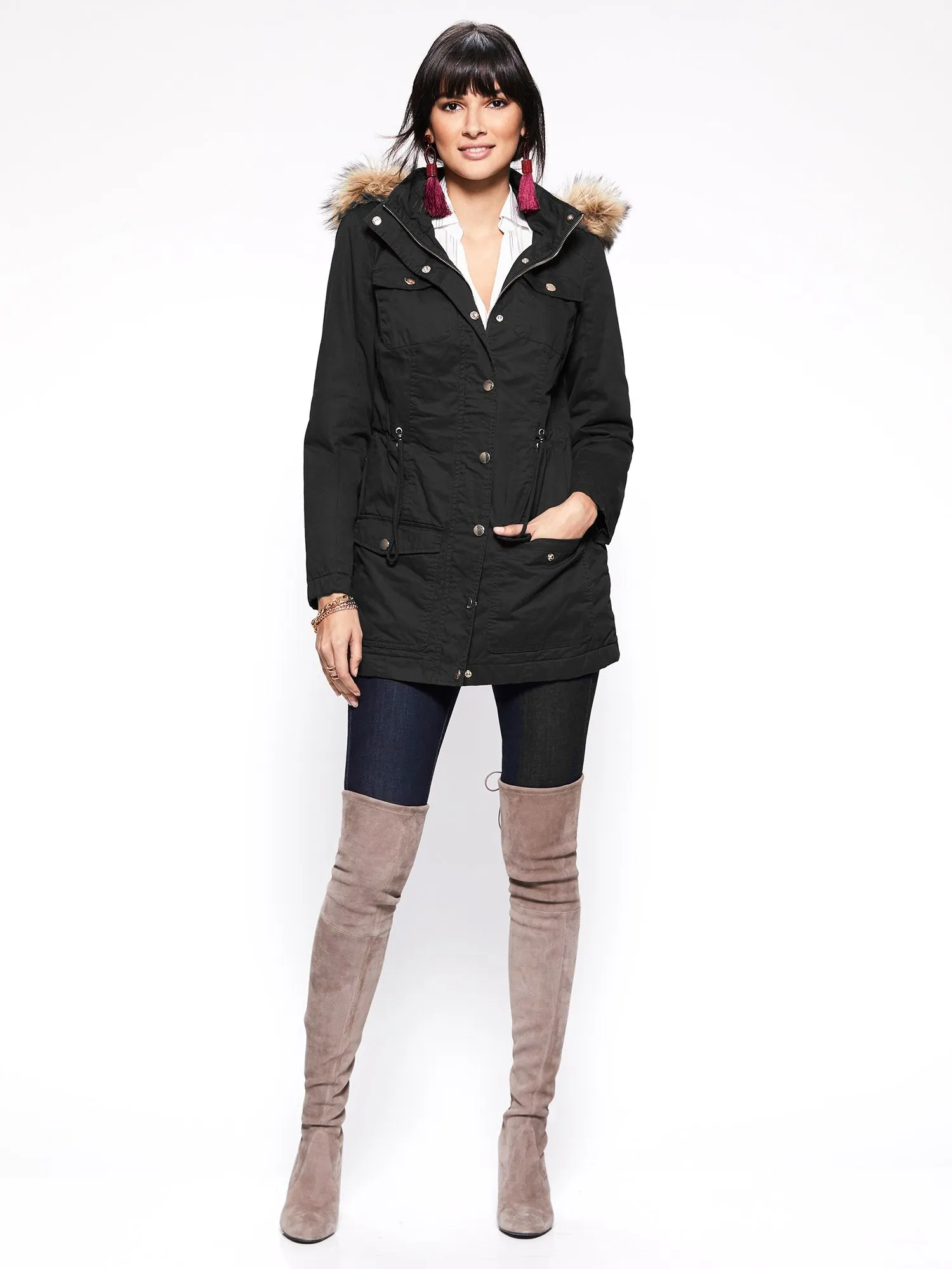 Faux Fur-Trim Sherpa-Lined Cozy Anorak