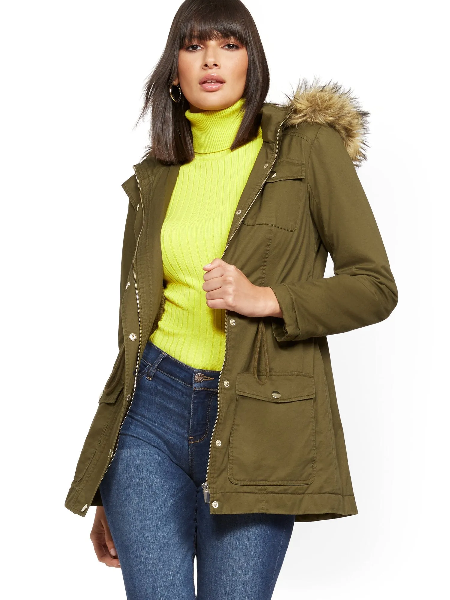 Faux Fur-Trim Sherpa-Lined Cozy Anorak