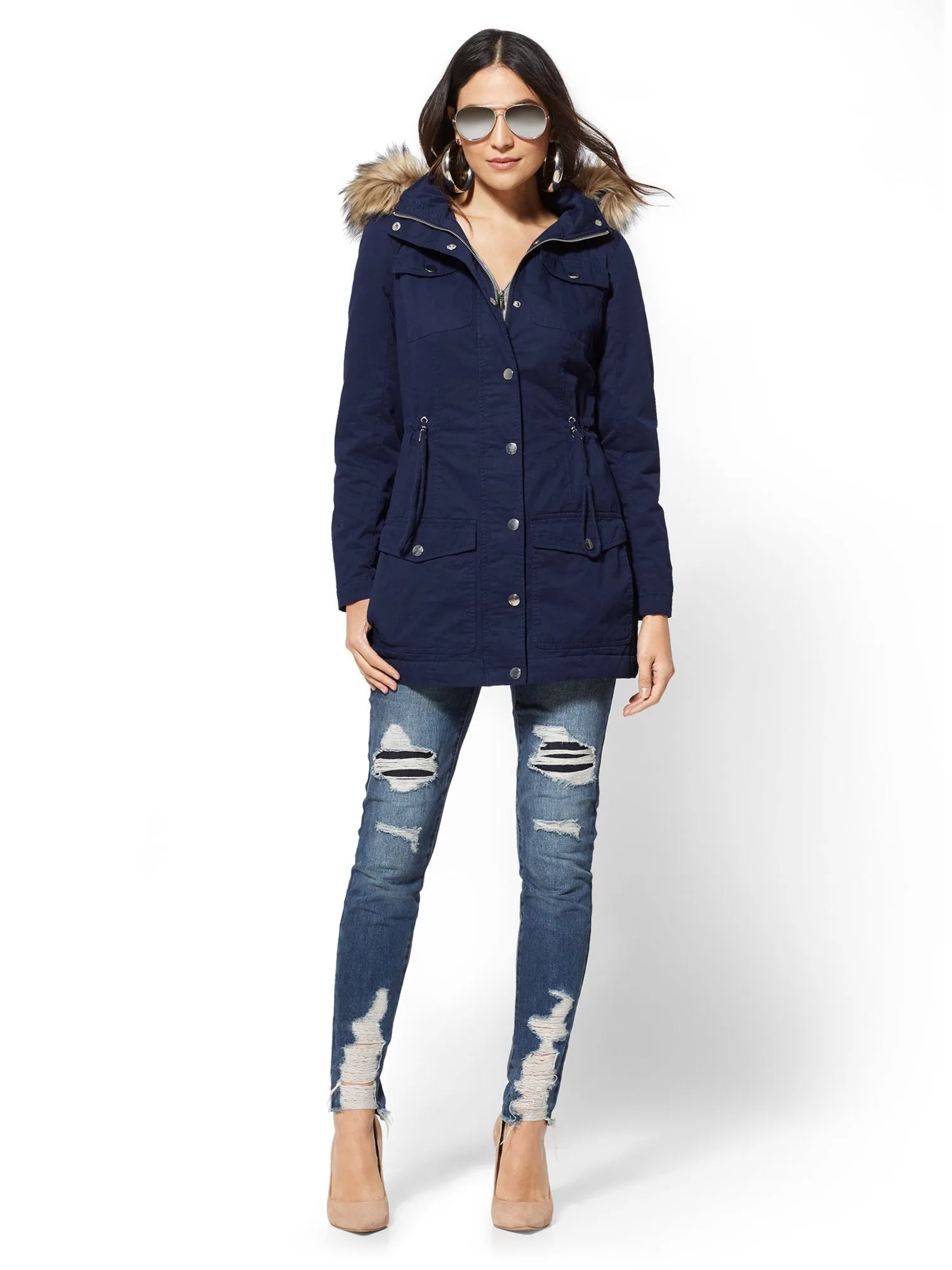 Faux Fur-Trim Sherpa-Lined Cozy Anorak