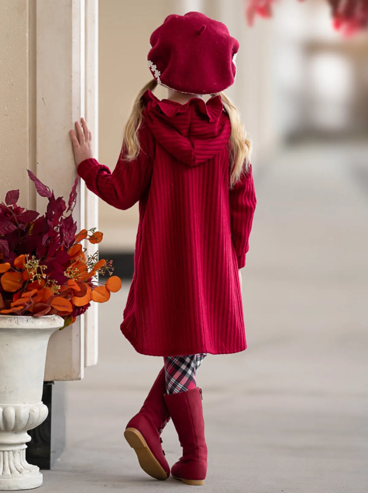 Festive Plaid Girls Hooded Tunic and Legging Set