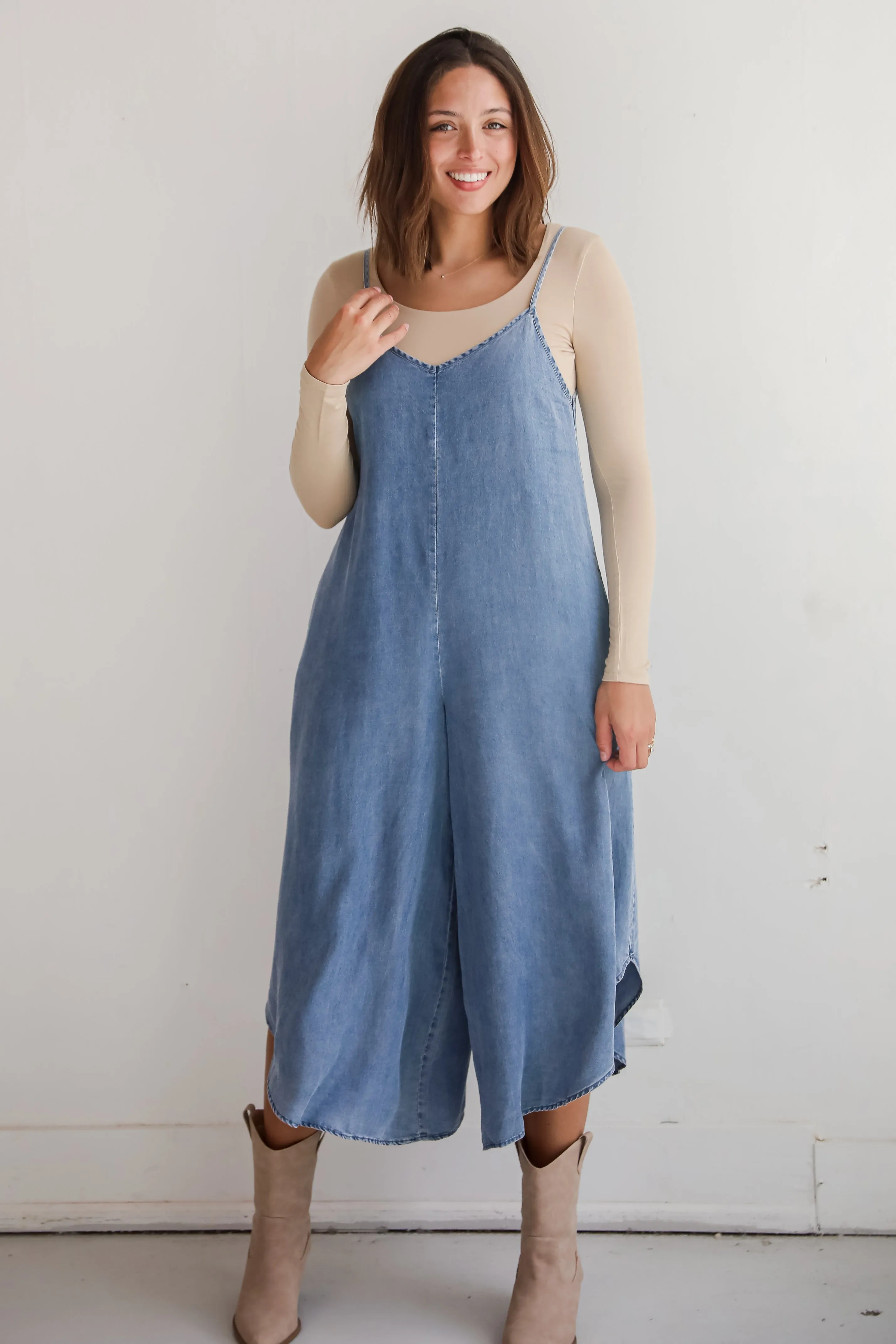 FINAL SALE - Seasoned Chicness Denim Wide Leg Jumpsuit