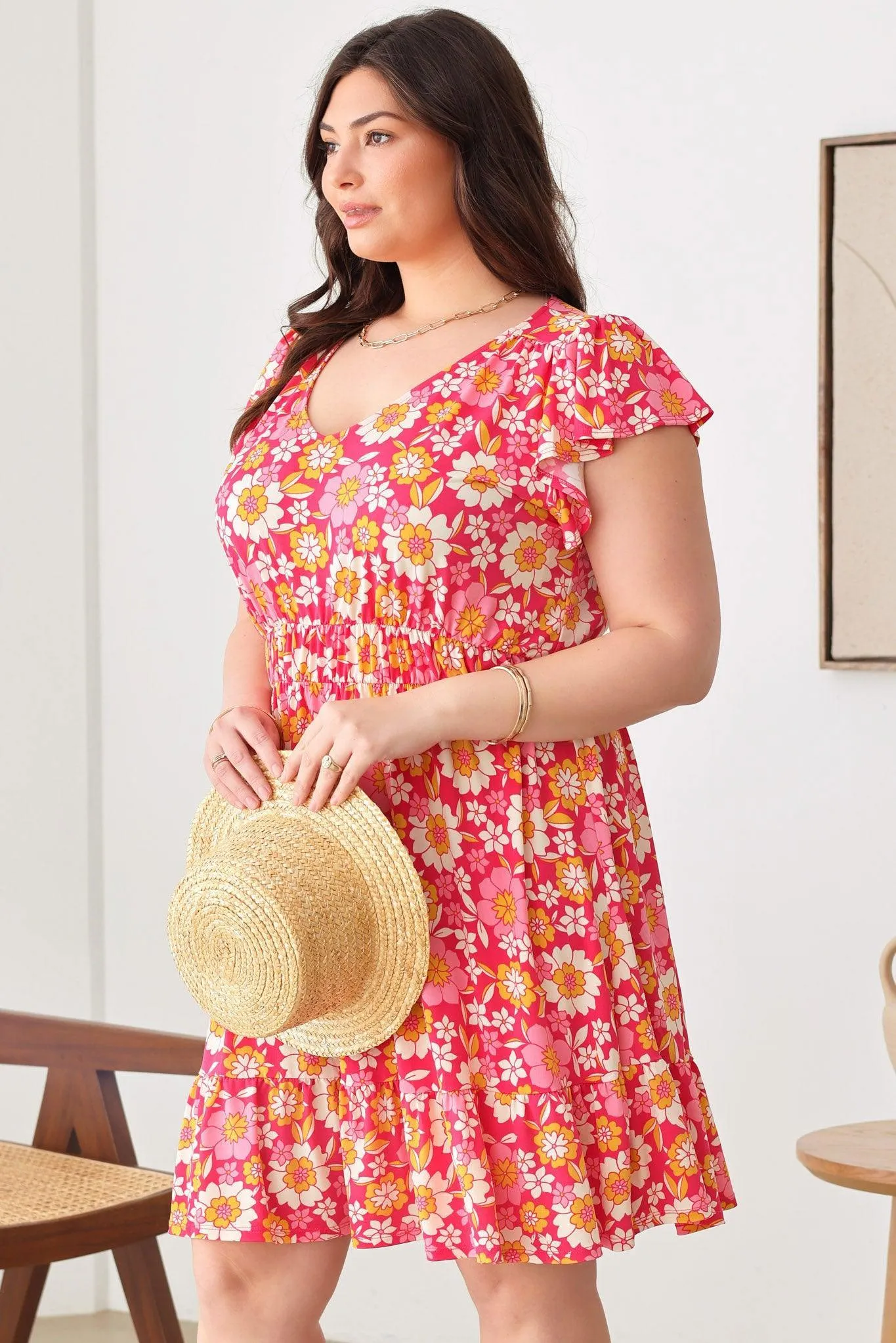 Floral Print Ruffle Cap Sleeves Babydoll Mini Dress