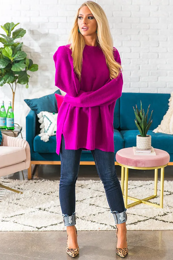 For The Love Of Lattes Tunic Sweater in Berry