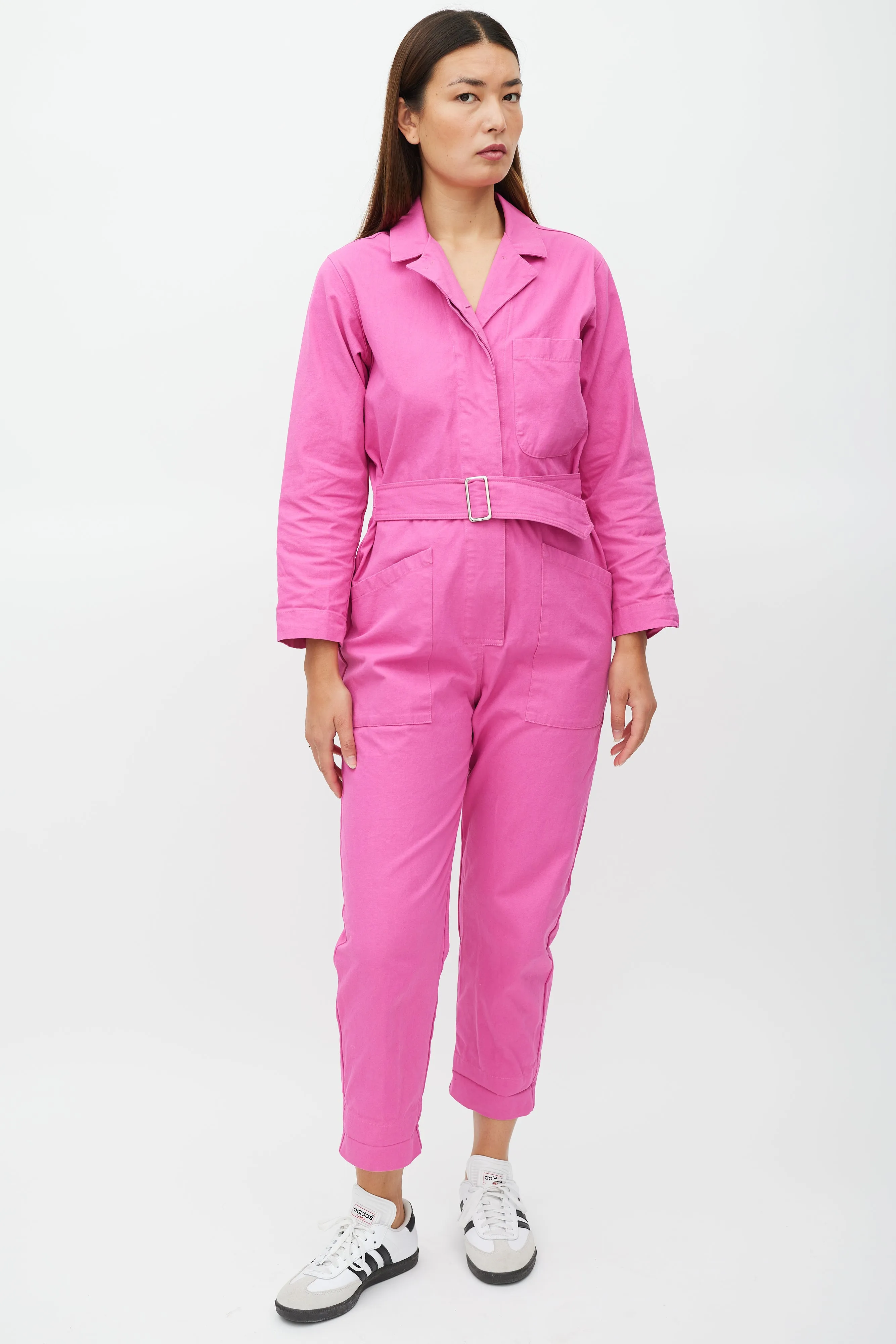 Fuchsia Belted Three Pocket Jumpsuit