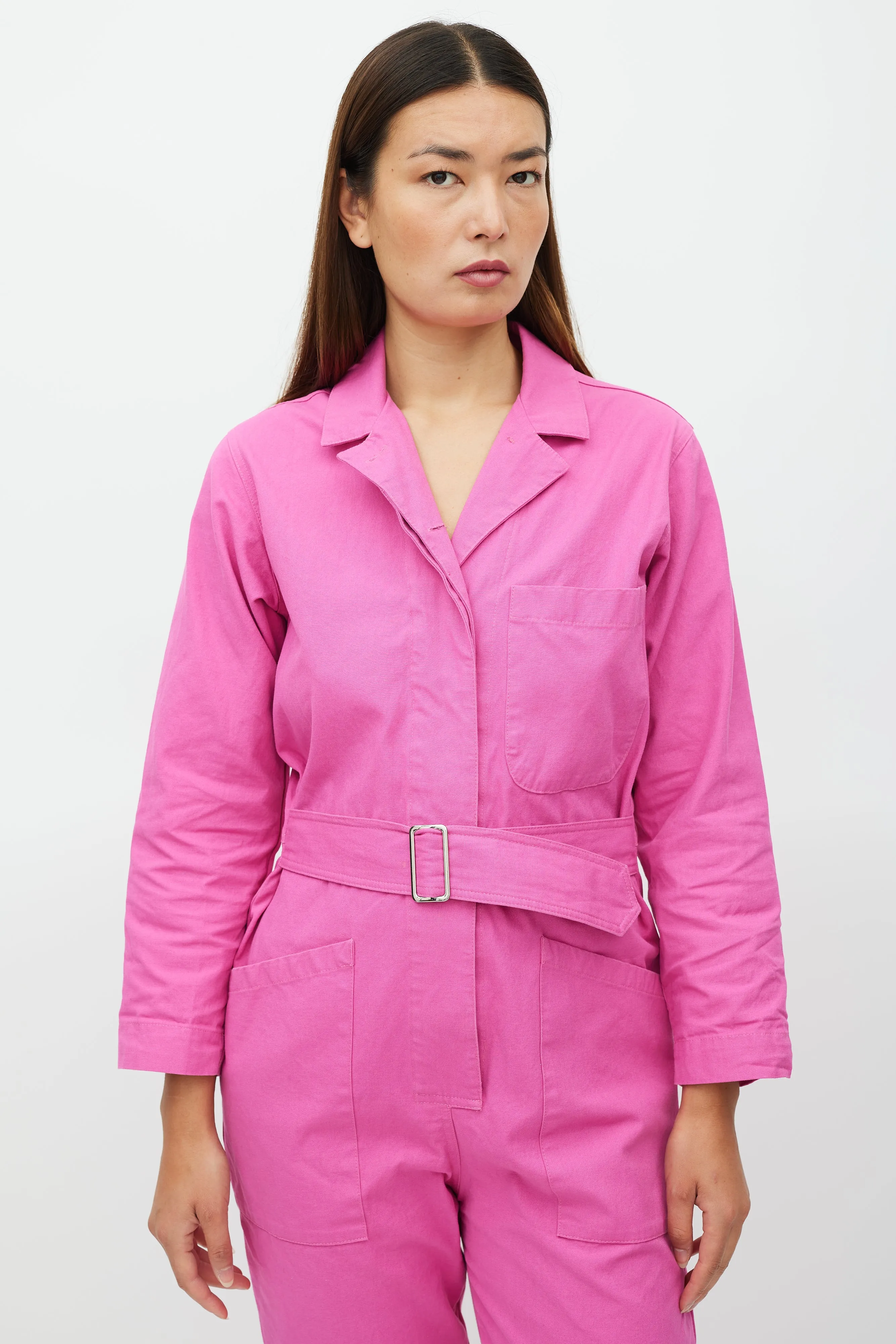 Fuchsia Belted Three Pocket Jumpsuit