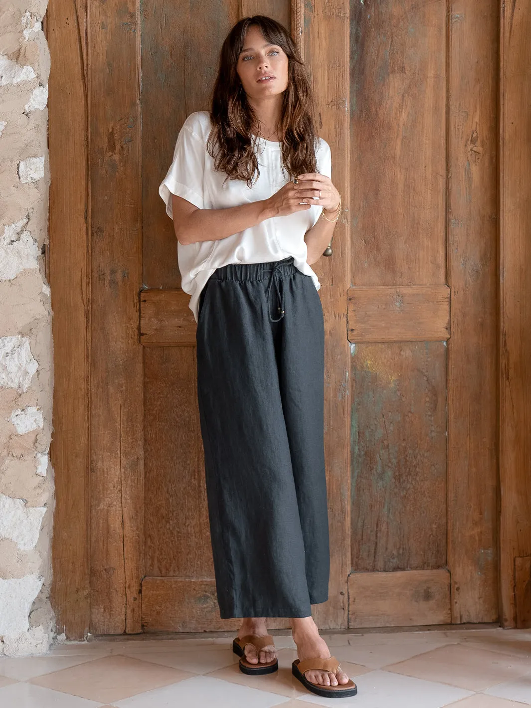 Gaia Linen Pants Charcoal