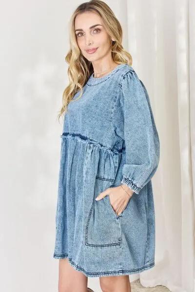 HEYSON Full Size Oversized Denim Babydoll Dress