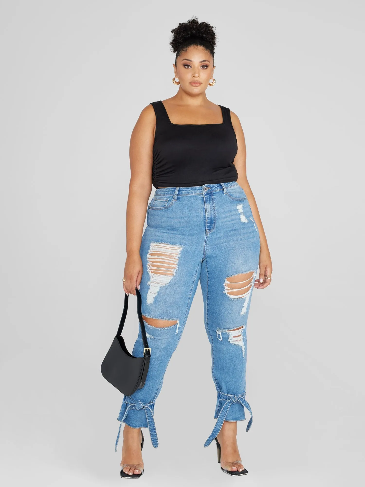 High Rise Ankle Tie Detail Jeans