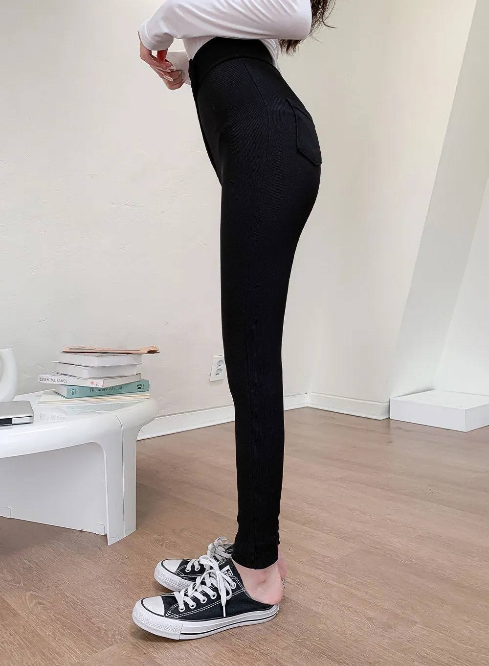 High Waist Button Leggings Pants L1002