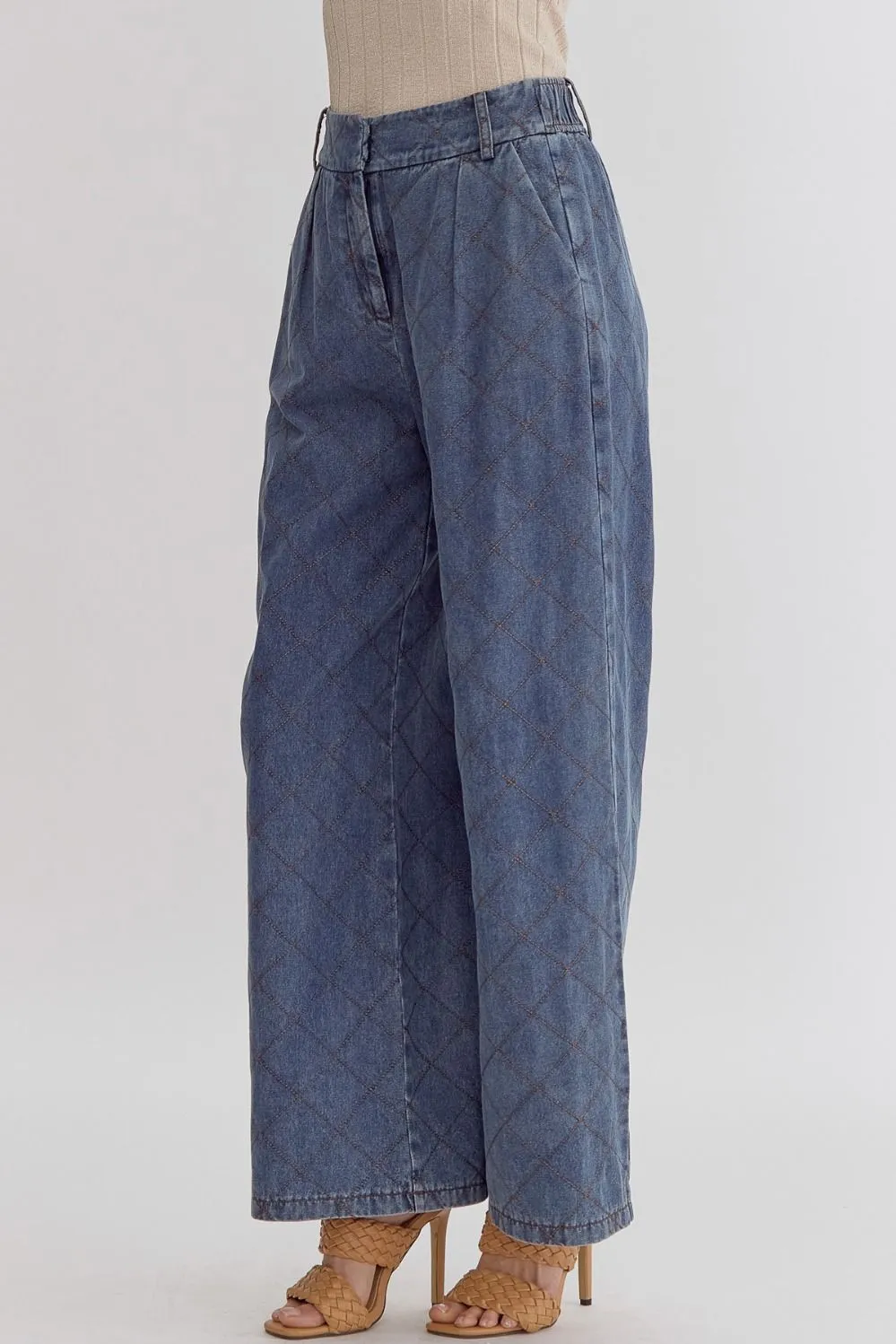 High Waisted Denim Wide Leg Pants