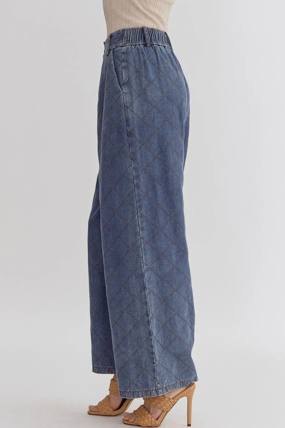 High Waisted Denim Wide Leg Pants