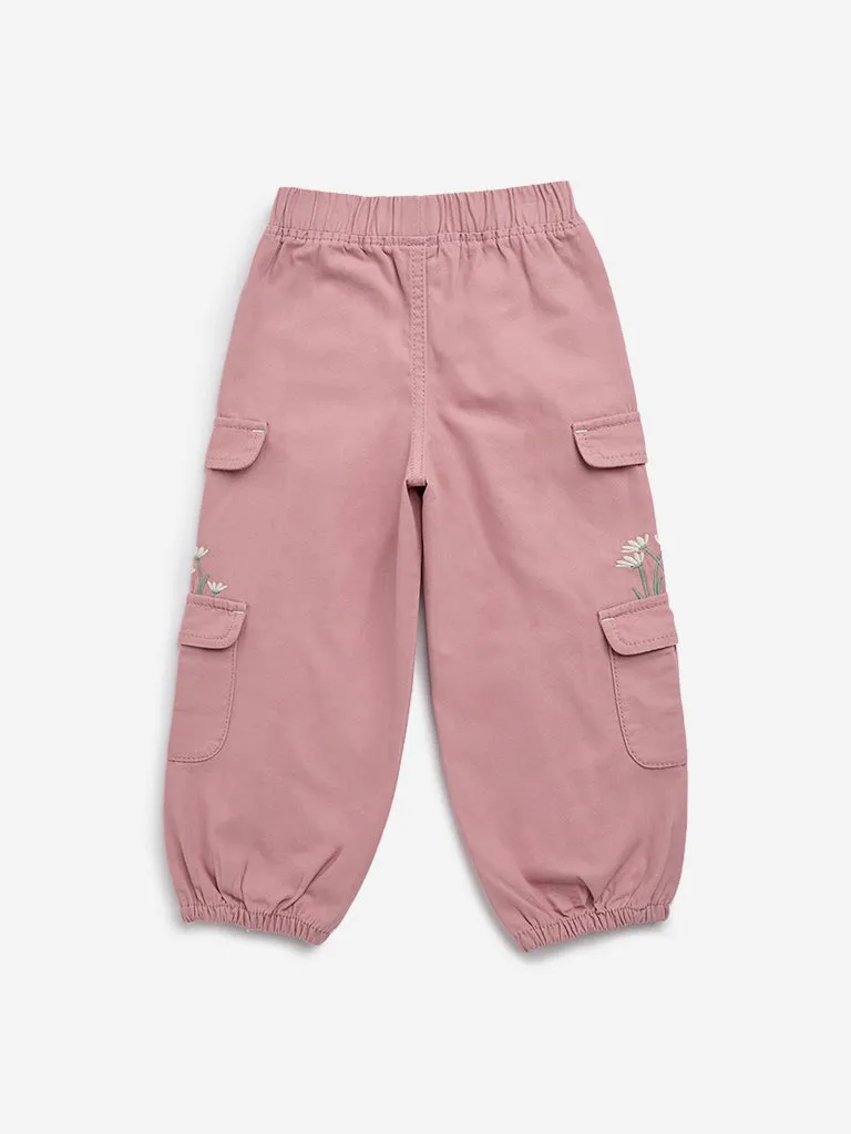 HOP Kids Dusty Pink Floral Mid-Rise Denim Joggers