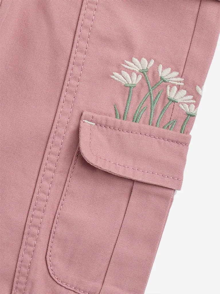 HOP Kids Dusty Pink Floral Mid-Rise Denim Joggers