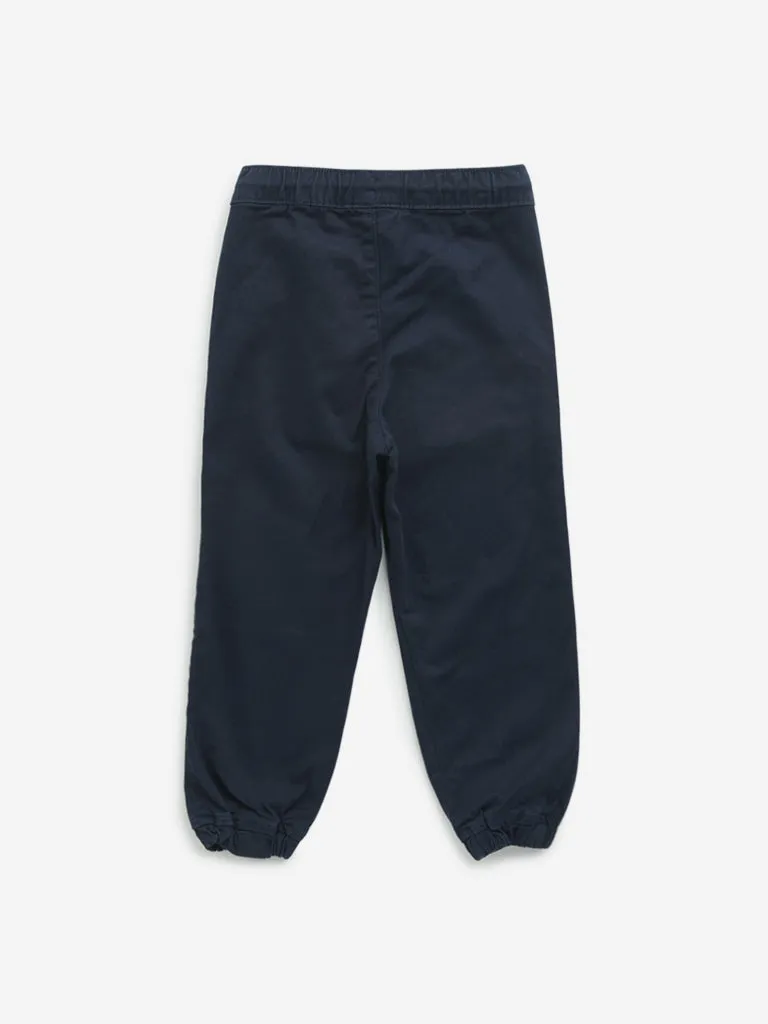 HOP Kids Navy Solid Mid-Rise Cotton Blend Joggers