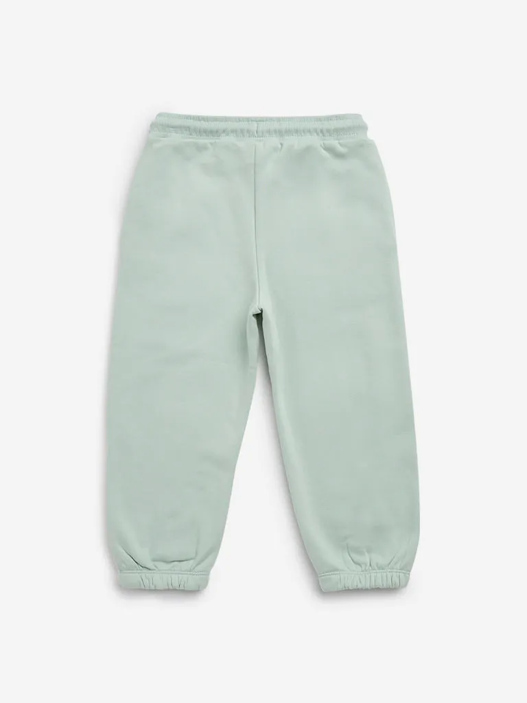 HOP Kids Sage Text Embroidered Mid-Rise Joggers