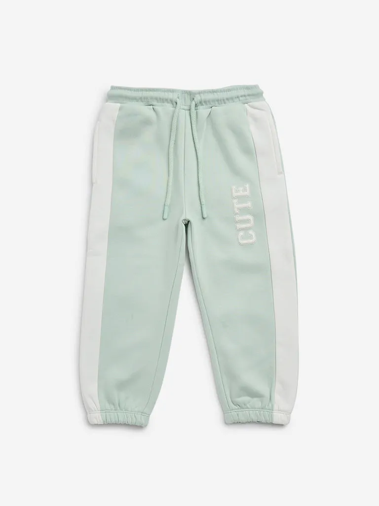 HOP Kids Sage Text Embroidered Mid-Rise Joggers