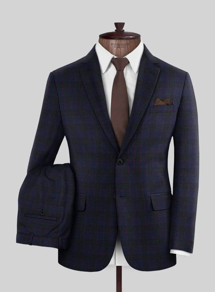 Italian Lark Indigo Blue Checks Flannel Suit