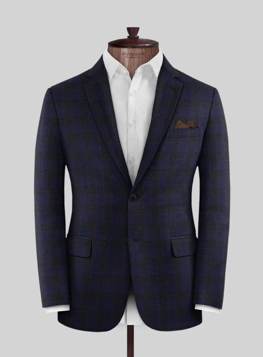 Italian Lark Indigo Blue Checks Flannel Suit