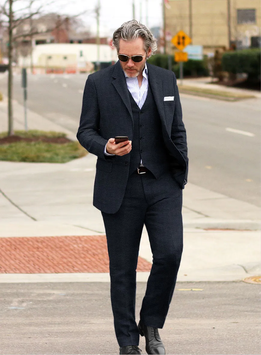 Italian Prato Diesel Blue Herringbone Linen Suit